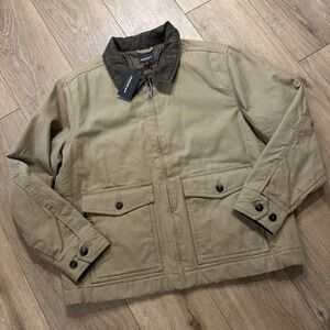 Jeremiah Men's Trucker Jacket Brown Full Zip Canvas Pockets Lined Large